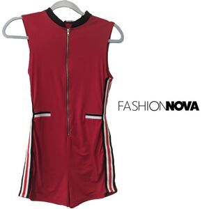 Women's Fashion Nova Red Black White Stretch Romper, Size XS